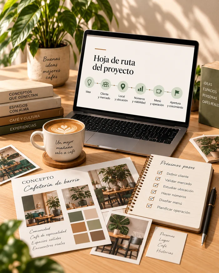 Guía para convertir una idea de cafetería temática en un proyecto real con cliente, menú y operación.