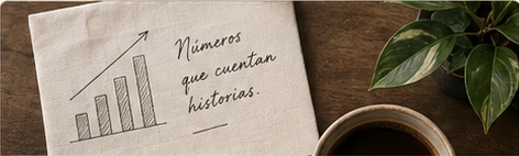 Hoja con gráfica de barras ascendente y nota manuscrita: Números que cuentan historias