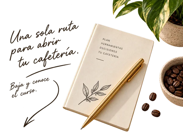 Una sola ruta para abrir tu cafetería: libreta de notas, pluma y café