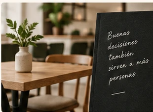 Interior de cafetería con cuadernillo: Buenas decisiones también sirven a más personas