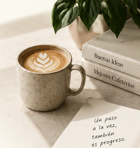 Café y apuntes de trabajo de cafetería